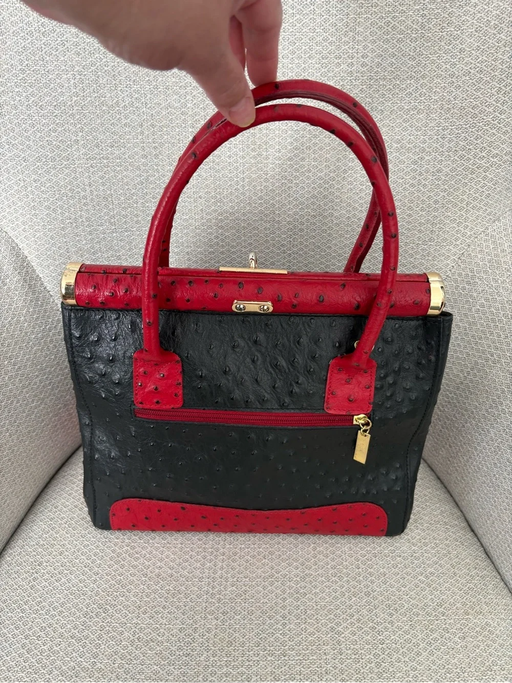 Vintage Y2K Giada Pelle Red and Black Structured Ostrich-Texture